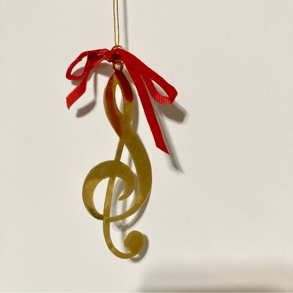 Vintage Brass Treble Clef Christmas Tree Ornament 3.5" H x 1.25" W - Picture 6 of 8